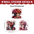 Set di 3 adesivi murali di San Valentino con secchiello di fiori e cuori da 30 cm - 30*30cm (3 Fogli) / Stile Rosa e Cuore (CT24Y11115T_T)