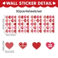 Detalle del pliego de pegatinas de corazones de San Valentín con 80 piezas y medidas - 20*30cm*4 Hojas