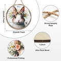 Wooden Easter welcome sign with flower bunny and Hello text, 8.7 inch round door hanger - 22x22x0.5cm / Hello Rabbit Wreath Style (Y25Y50156_O)