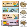 Close-up of wooden excavator wall decor with 0.5cm thickness and metal mounting hooks - 30*10cm*4pcs / M24Y50656_O