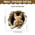 Détail d'un autocollant mural 3D lapin sortant d'un trou de pierre réaliste décor - Style de Lapin Brun à Tête de Grotte (UV24Y11203T_T)