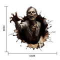 Sticker mural 3D zombie d'Halloween perçant le mur, dimensions 42cm par 39cm - Zombie de la Fissure (UV24Y10340T_R)