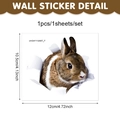 Vue détaillée du sticker mural lapin 3D avec dimensions de 12cm x 10,5cm pour décoration - Style Lapin à Motifs Marron et Blanc (UV24Y11200T_T)