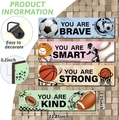Detailed views of 4-piece sports wood signs showing thickness and metal hooks for hanging - 30*8cm*4 Pieces / Sports Motivational Style (M24Y50656_O)