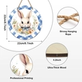 Easter round wooden door sign with cartoon bunny and floral wreath pattern, 22cm diameter - Blue Plaid Border Cartoon Bunny (Y25Y50165_O) / 22x22x0.5cm