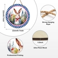 Round wooden Easter welcome sign with watercolor rabbit and egg motifs in 22cm size - Watercolor Bunny and Egg Plaid Style (Y25Y50166_O) / 22x22x0.5cm