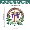 Adesivo pasquale in PVC con croce, panno viola e gigli bianchi, dimensioni 24x24 cm dettaglio - 24*24cm / Stile Croce Floreale (CT24Y11240T_T)