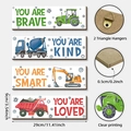 Set of four wooden wall signs for kids with construction vehicles and inspirational quotes - Tractor Mixer Excavator Dump Truck (M24Y50627_Q)