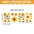 Detailliertes Set aus 29 Sonnenblumen und Schmetterling Wandstickern auf 4 Bögen Dekor - Sonnenblume Stil