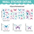 Detailansicht der 43-teiligen Boho-Aquarell-Schmetterling Wandsticker mit Maßen - Aquarell Schmetterling Stil