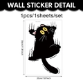Divertido vinilo de pared gato negro para baño con grandes ojos amarillos y pose trepando - Estilo de Gato Arañando A (CT24Y11388T_T)