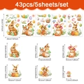 Stickers muraux de Pâques avec 43 lapins et œufs pour décoration murale de chambre enfant - 20x30cm 5 Feuilles / Ensemble Lapin et Œufs de Pâques