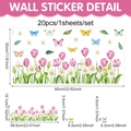 Pegatinas de pared de tulipanes rosas y mariposas, lámina de 30x60cm con medidas de diseño - Patrón de Tulipanes y Mariposas(UV24Y11438T_R) / 60*30cm