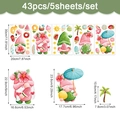 Sommer-Gnome Wandsticker-Set mit 43 Teilen, Wassermelone und Flamingo Motive - Sommerfrüchte-Zwerg-Stil (UV24Y11450T_T) / 20x30cm