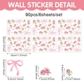 Set di 90 adesivi murali con fiocchi rosa e fiori per decorare camere dei bambini - Stile Fiocco Rosa Rosa (CT24Y11519T_T) / 20x30cm*6pcs