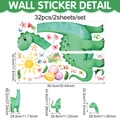 Adesivi murali dinosauro e foglie per cameretta bambini, set da 32 decalcomanie in PVC - Stile Dinosauro Collo Lungo Verde (UV24Y11516T_R) / 90*30cm*2pcs