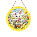 Targa di benvenuto pasquale tonda in legno con simpatico coniglio, uova colorate e corda - 30*30*0.5cm / Stile Coniglietto con Cesto e Pulcino Agnello (M24Y50759_Q)
