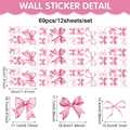 Dettaglio di 69 adesivi murali con fiocco rosa stile acquerello su 12 fogli - 20*30cm / UV24Y11761T_T (12 Fogli)