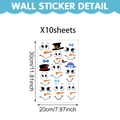 Set of 10 snowman face Christmas wall decals with carrot nose and blue bow tie stickers - 30*20cm / 10 Sheets Set / Style A