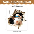 Dettagli dimensionali dell'adesivo murale 3D buco del topo con topo con cappello - Topo Bianco Con Cappello Di Paglia Con Nastro Blu (UV24Y11258T_T)