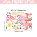 Adesivi murali dinosauro rosa con sole e fiori per cameretta bambini, set da 32 - Stile Dinosauro Collo Lungo Rosa (UV24Y11661T_R) / 90*30cm*2pcs