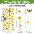 Detailed dimensions of 25pcs sunflower and butterfly window decals set in 30x60cm sheet - Sunflower Butterfly Style (CT24Y11622T_R)