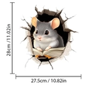 Detailed size specifications for 3D mouse reading book wall sticker 28cm x 27.5cm - Reading Mouse Style (F)