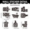 Detailoverzicht van 6 waterdichte badkamermuurstickers met grappige teksten en iconen - 30*20cm*6pcs / Zwart (CT24Y11646T_T)