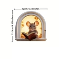 Sticker mural trou de souris 3D avec souris lisant un livre, taille 12x11,5 cm - Souris Lisant À L'intérieur D'une Porte En Arche (UV50015T_T)