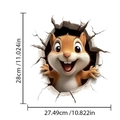Realistischer 3D Eichhörnchen Wandaufkleber mit Maßen und dekorativem Mauerdurchbruch - 28cmx27.5cm / Eichhörnchen-Stil (A)