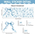 Blue watercolor bow wall stickers set with 59 pieces of self-adhesive PVC decals - 90x30cm / Blue Bow Style (UV26Y80223T_R)