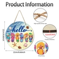 Round wooden summer door sign with hello summer text, flip-flops, and seashells - 22*22*0.5cm / Y24Y50911_Q