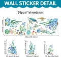 38-delige muurstickers set met zeeschildpadden en vissen voor badkamer wanddecoratie - Zeeleven Thema (UV24Y11715T_R) / 90x30cm
