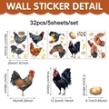 Modern self-adhesive farm animal PVC wall stickers set with roosters and chickens - Set of 5 Sheets (20x30cm)