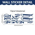 Wandtattoo Set mit 10 blauen Fischen wasserdichte PVC Wandaufkleber für das Badezimmer - Blaues Fischschwarm-Stil (CT24Y11704T_R) / 90*30cm