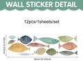 Adesivi murali pesci acquerello set da 12 pezzi per decorazione nautica del bagno - 90*26cm / Pesci Acquerello