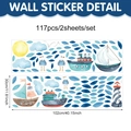 Adesivi murali nautici acquerello con barche e faro per decorazione camera bambini - Stile a Tema Nautico (UV24Y11678T_R) / 102x30cm