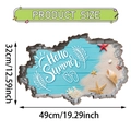 Vinilo decorativo 3D playa con texto Hello Summer y detalles de conchas y estrellas - Hola Verano Playa (UV50370T_R)