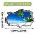 Vinilo de pared 3D playa tropical efecto pared rota, 49x32cm para decoración hogar - Vista al Mar y Cielo Azul (UV50372T_R)