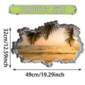 Vinilo decorativo 3D ventana playa tropical con dimensiones de 49x32cm especificadas - Vista Tropical al Atardecer (UV50379T_R)