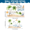 Tropical beach wall sticker set with palm trees and ocean waves in hand-drawn style - 90*30cm*2pcs / Tropical Beach Scene (CT24Y11862T_R)