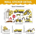 Dimensions détaillées des stickers muraux d'engins de chantier avec grue et excavatrice enfant - 60*30cm*1-Feuille / Kit Véhicule de Chantier B