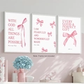 Close-up of farmhouse pink bow wall art with biblical verses and floral home decor - 30x40cm / Style 24Y20837 (With Wood Frame)