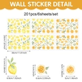 201pcs set of watercolor yellow lemon and green leaf PVC self-adhesive wall stickers - 20*30cm / Lemon Leaf Style (6 Sheets)