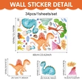 Vinilos decorativos de dinosaurios acuarela para niños, set de 34 pegatinas de PVC suave - Huevos De Dinosaurio Y Volcán Pintados A Mano Acuarela (UV24Y11847T_R) / 60*40cm