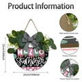 Dettaglio dell'insegna in legno Hello Summer con diametro di 25cm e spessore di 0,5cm indicato - Stile Hello Summer Blu Rosso (M24Y50965_Q)