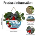 Targa rotonda in legno Sweet Summer con fiocco, foglie verdi e decoro fragole - Stile Fragola Sweet Summer (M24Y50963_Q)