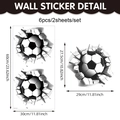 3D football cracked wall stickers set of 6 PVC decals 30x60cm for bedroom decor - Football Wall Crack Style (CT24Y11932J_R) / 60x30cm