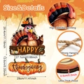 Detail of wooden Thanksgiving sign showing turkey, pumpkins, and rope hanger thickness - Thanksgiving Turkey Pumpkin Hanging Sign (Y24Y50939_Q)