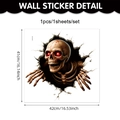 Dettaglio adesivo murale 3D di Halloween con teschio realistico e dimensioni 41cm x 42cm - Stile Scheletro Occhi Rossi Parete Rotta (CT24Y11888T_R)